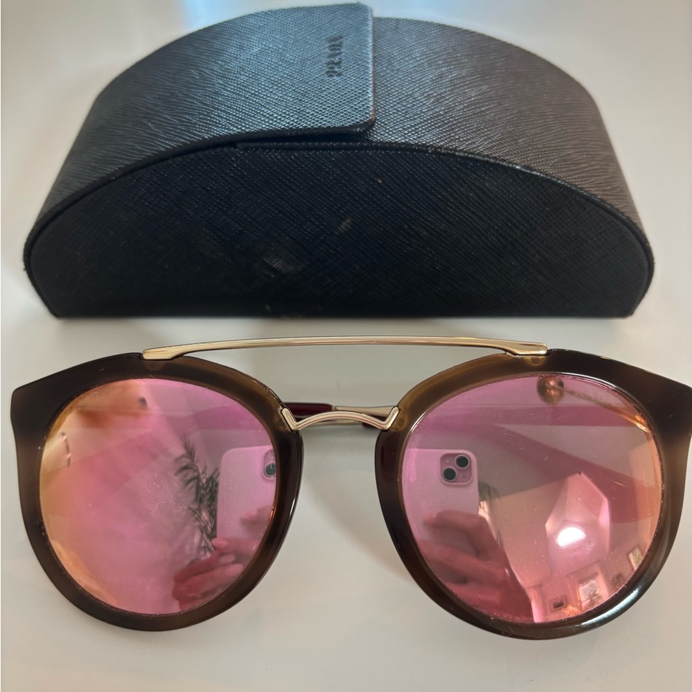Prada Tortoise Frame Aviator Sunglasses with Rose Mirrored Lenses